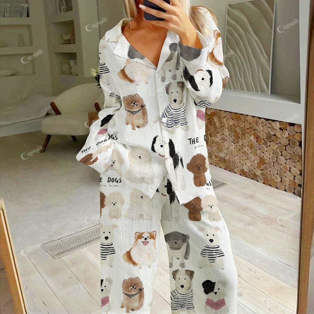 Colordate Women's Dog Print Cotton Cardigan Homewear Set