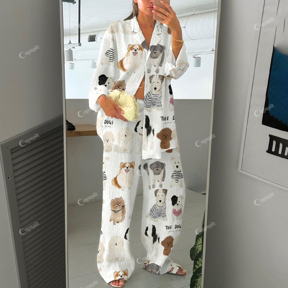 Colordate Women's Dog Print Cotton Cardigan Homewear Set