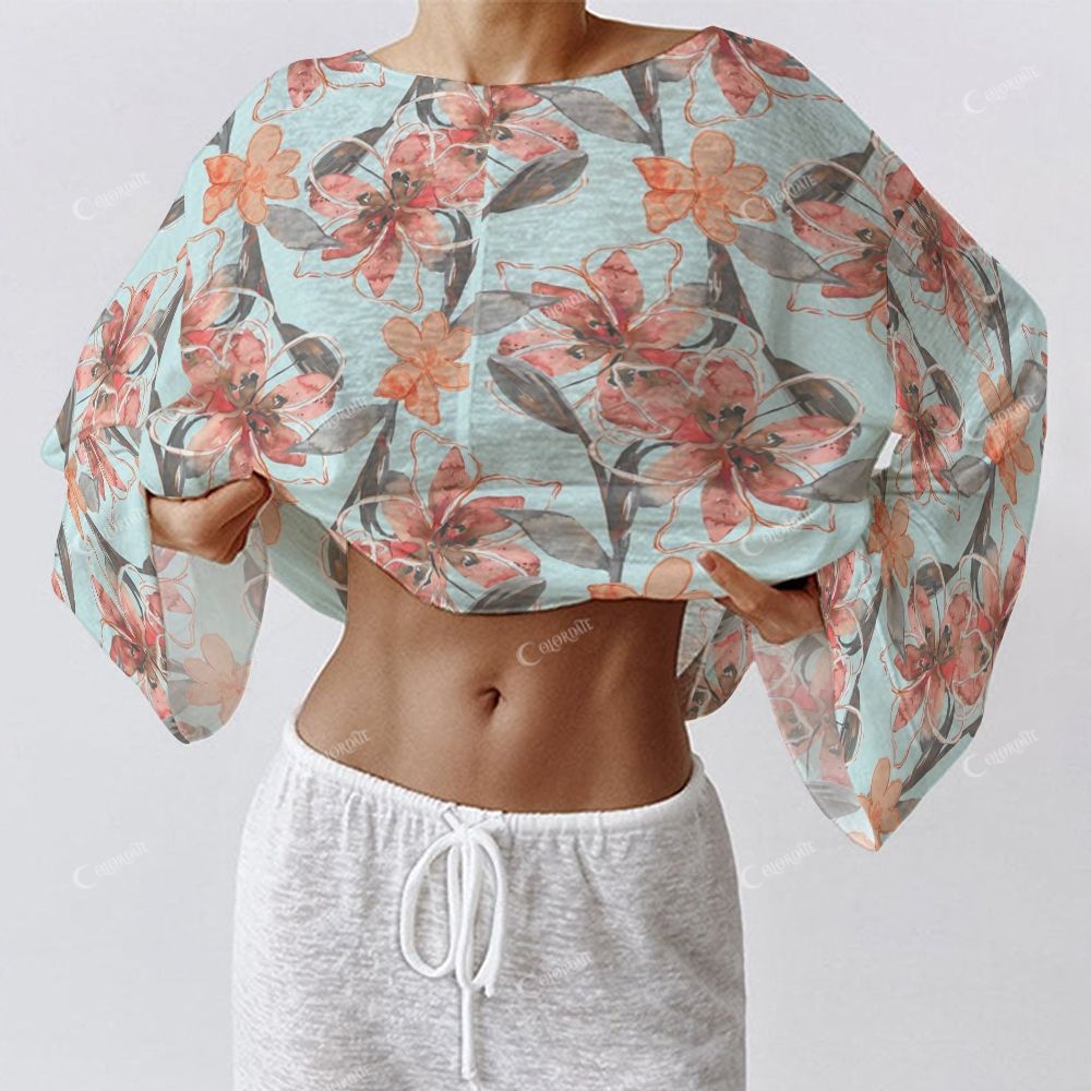 Colordate Women's Flower Print Long Sleeve Cotton Homewear Set