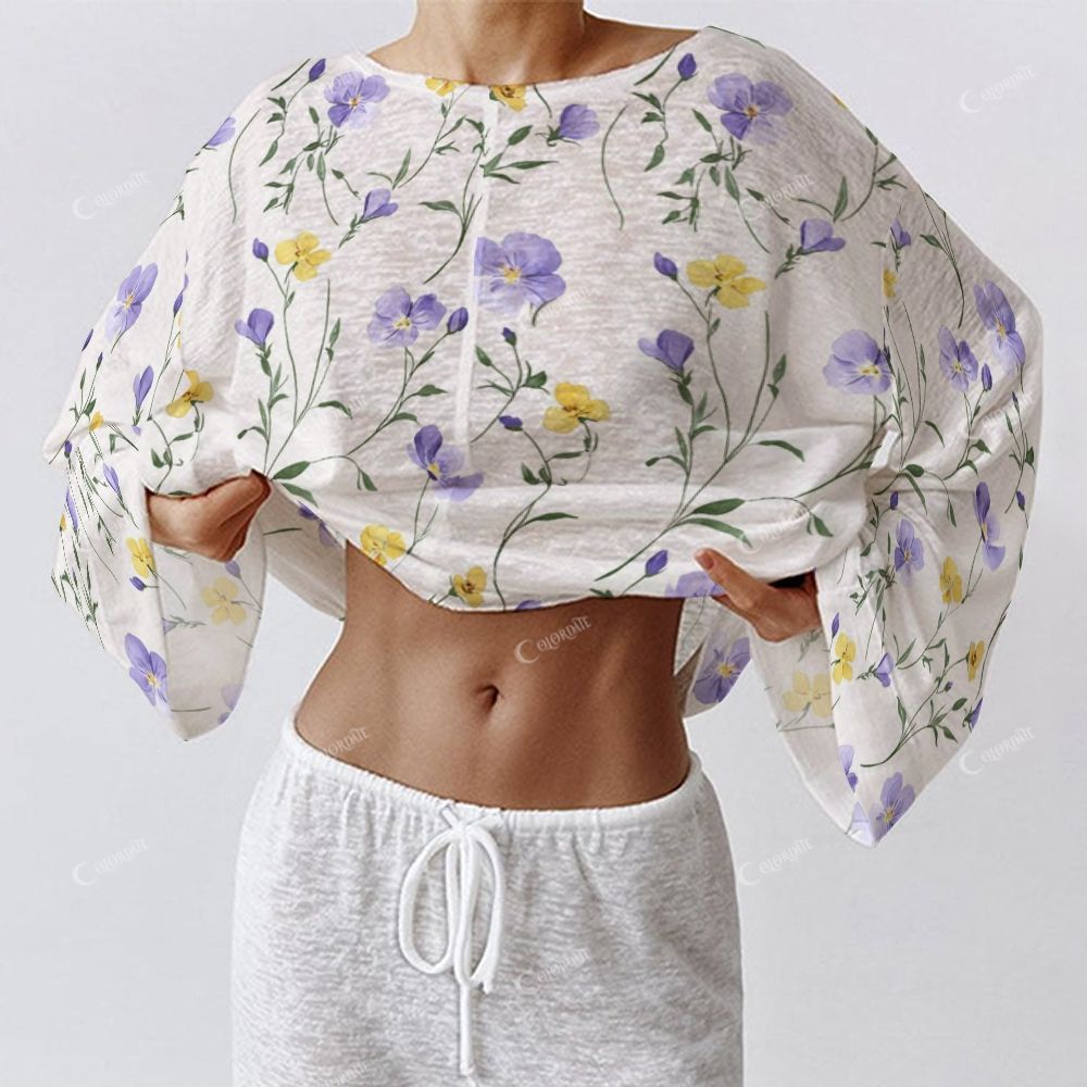 Colordate Women's Purple And Yellow Floral Prints Long Sleeve Cotton Homewear Set