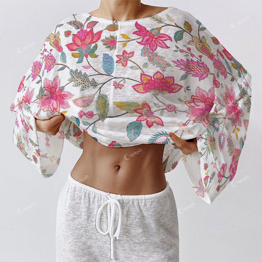 Colordate Women's Rose Red Floral Print Long Sleeve Cotton Homewear Set