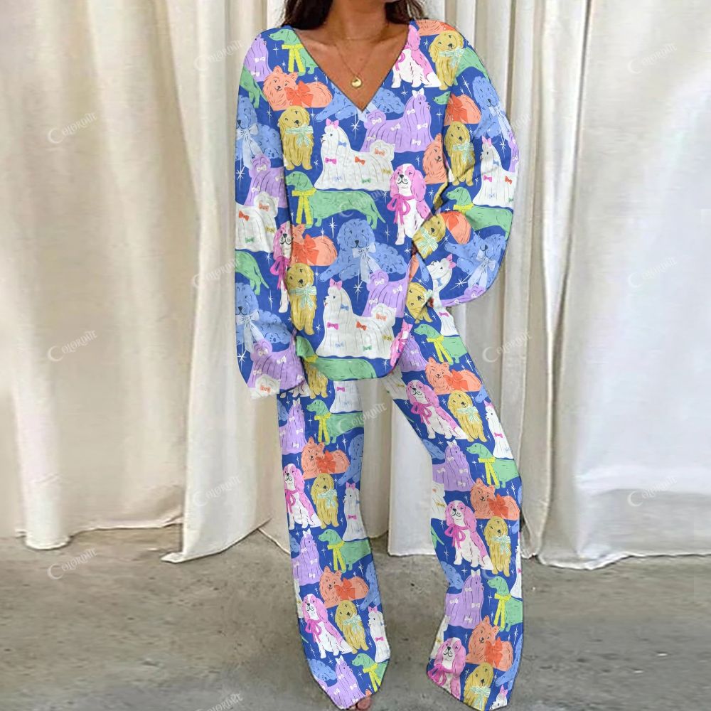 Colordate Dog Print Loungewear Set For Women