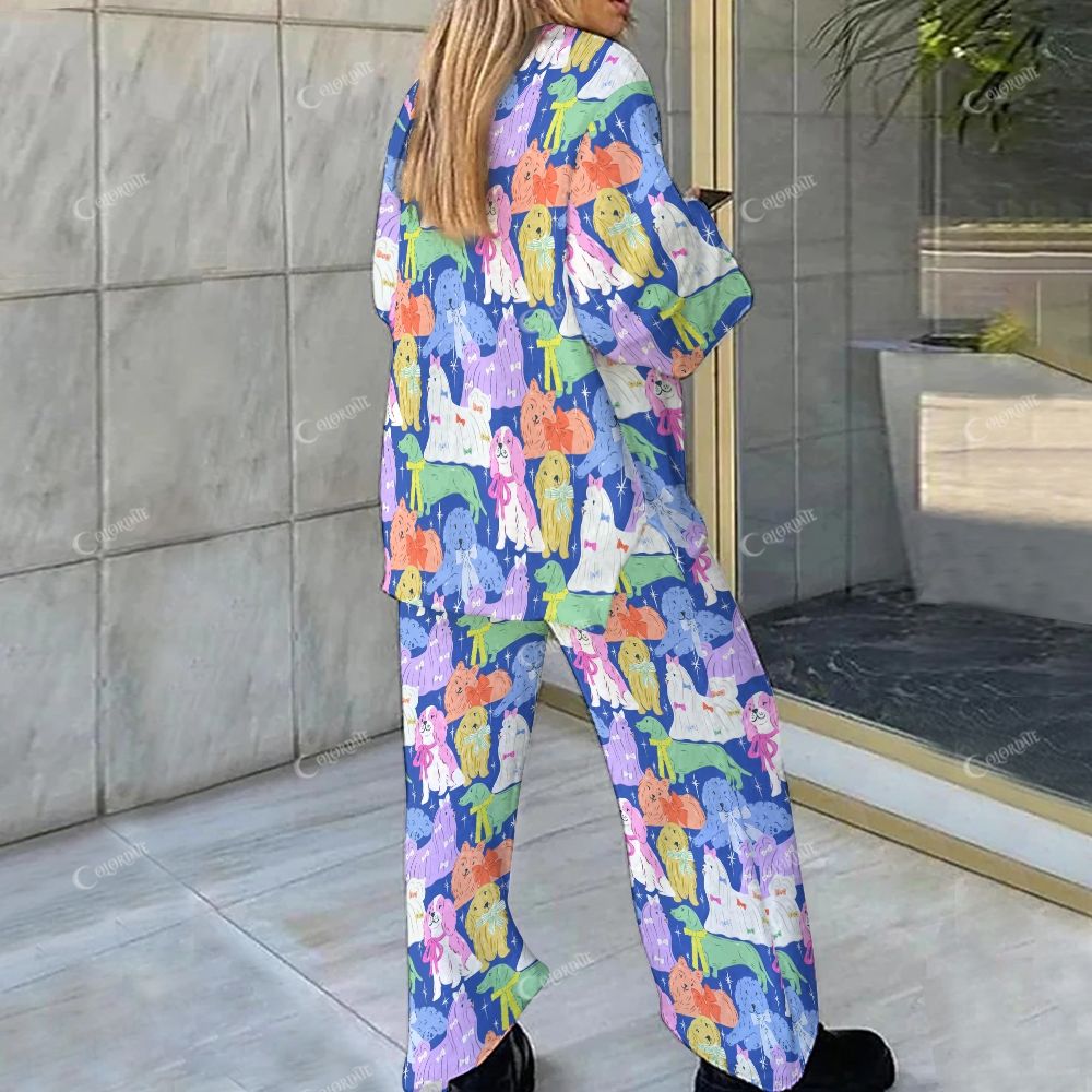 Colordate Dog Print Loungewear Set For Women