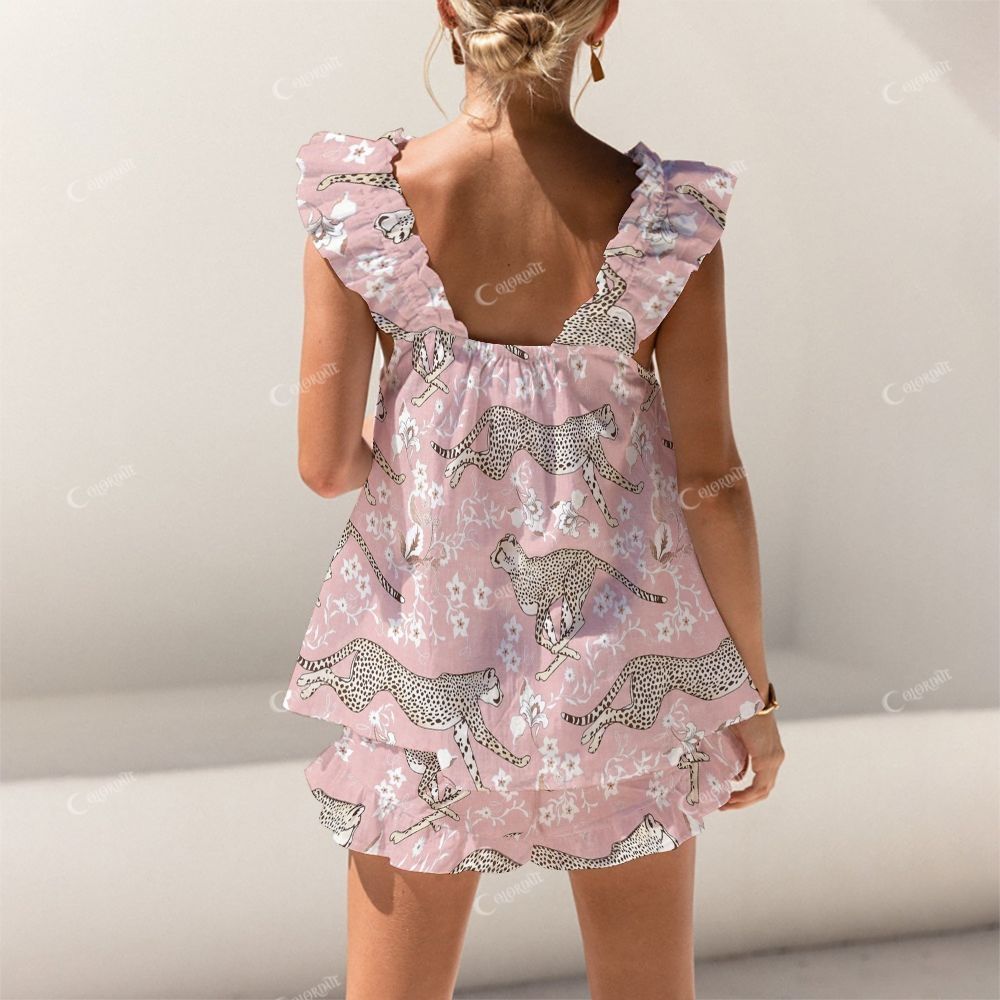 Colordate Leopard Print Short Tank Top Shorts Pajama Set