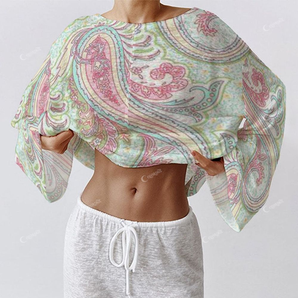 Colordate Women's Colorful Paisley Pattern Print Long Sleeve Cotton Homewear Set