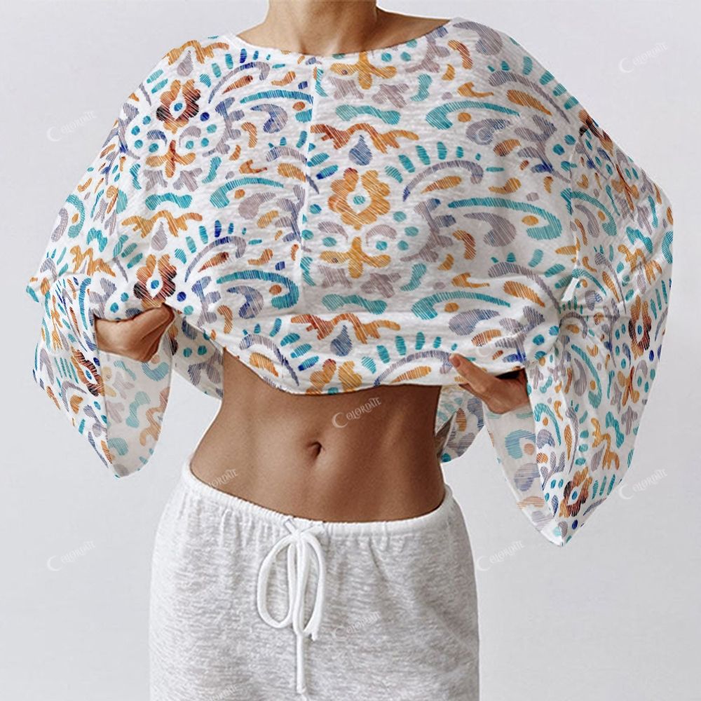 Colordate Women's Pattern Print Long Sleeve Cotton Homewear Set