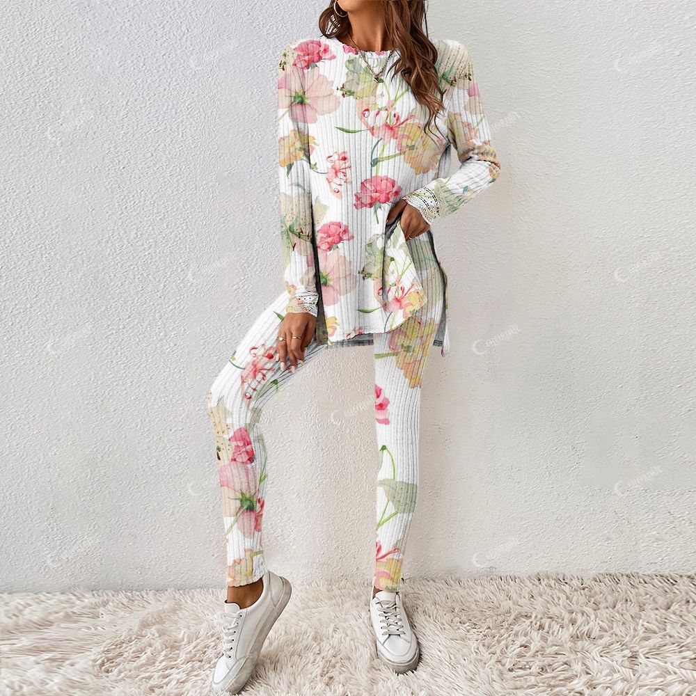 Colordate Rainbloom Women's Flower Print Long Sleeve Suit