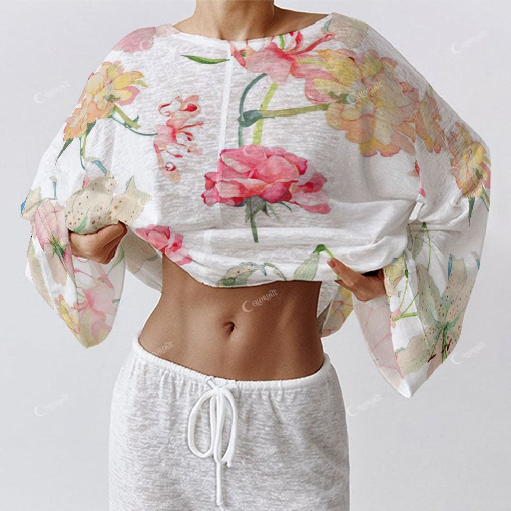 Colordate Women's Colorful Floral Print Long Sleeve Cotton Homewear Set