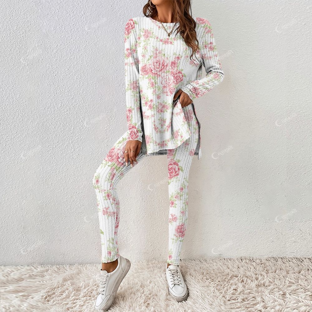 Colordate Women's Pink Floral Print Long Sleeve Suit