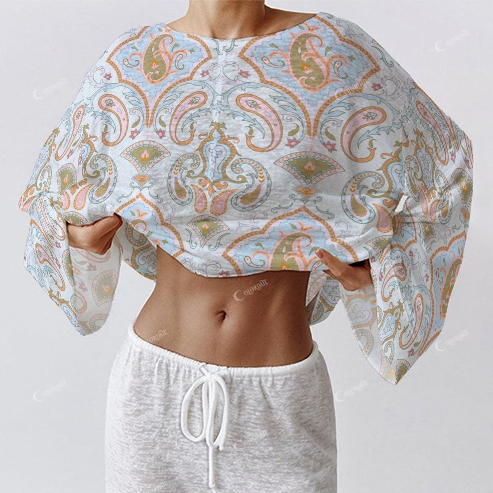 Colordate Women's Symmetrical Pattern Print Long Sleeve Cotton Homewear Set