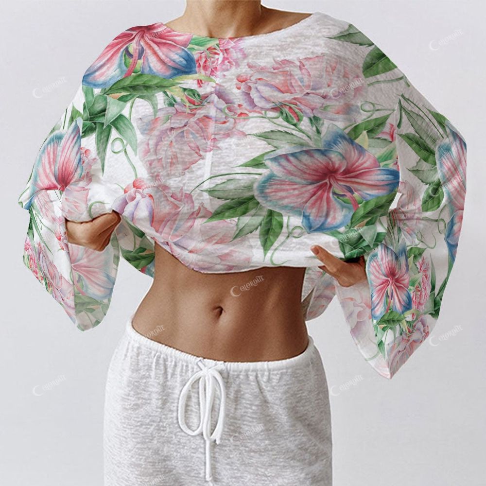 Colordate Women's Blue And Pink Floral Print Long Sleeve Cotton Homewear Set