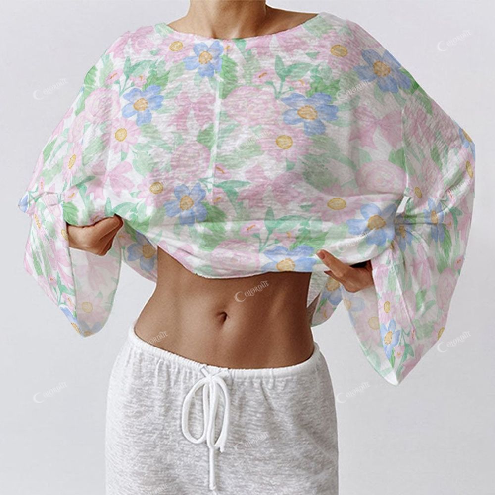 Colordate Women's Blue And Pink Flower Print Long Sleeve Cotton Homewear Set