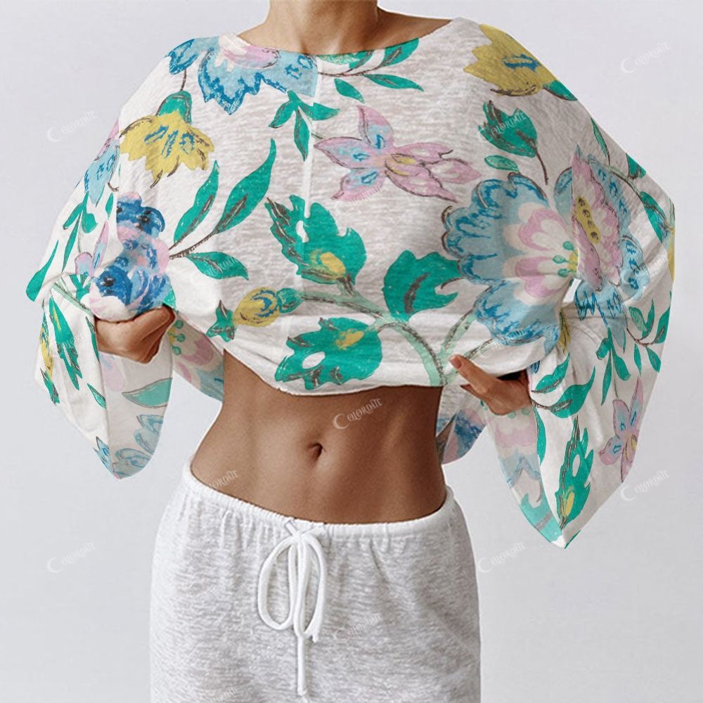 Colordate Women's Blue Flower Print Long Sleeve Cotton Homewear Set