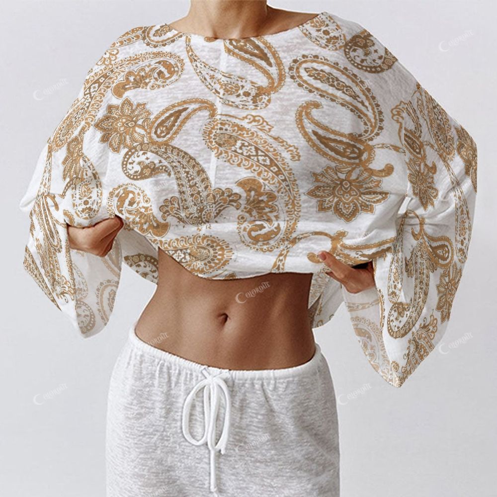 Colordate Women's Golden Paisley Print Long Sleeve Cotton Homewear Set