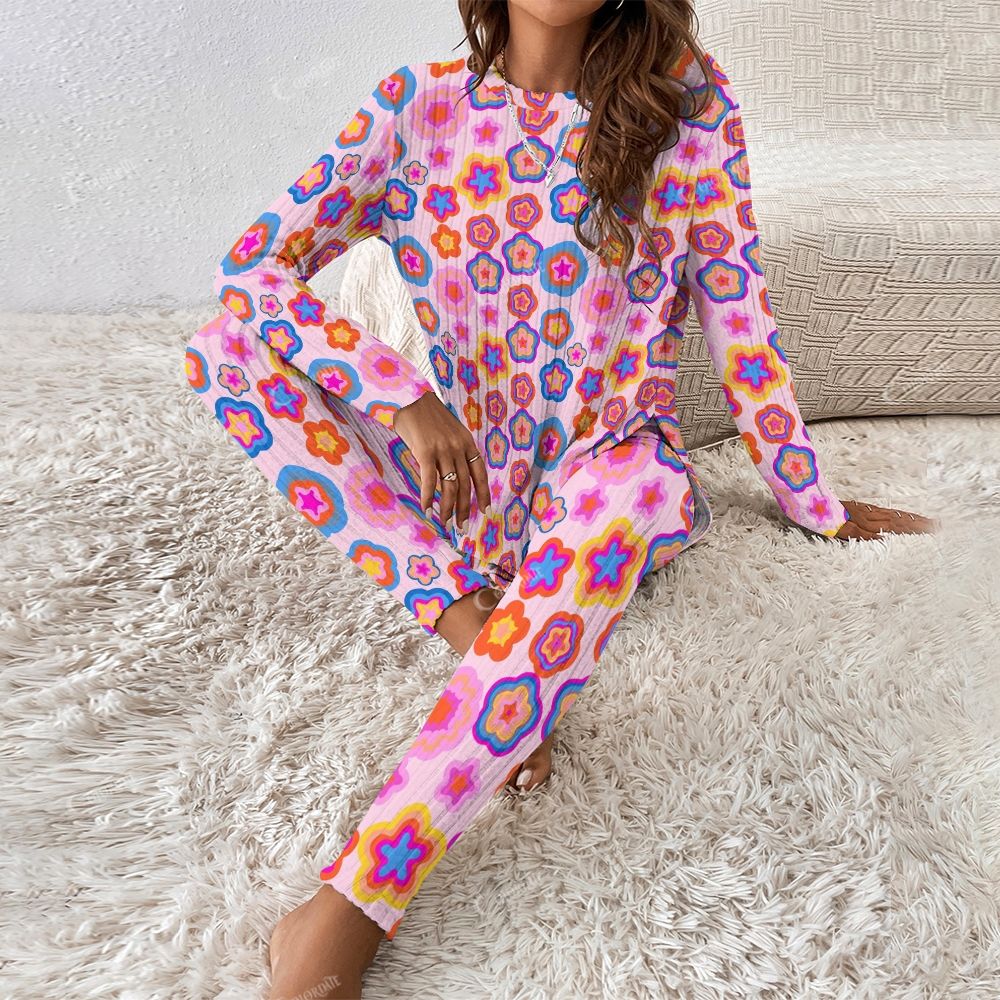 Colordate Women's Colorful Floral Print Long Sleeve Suit