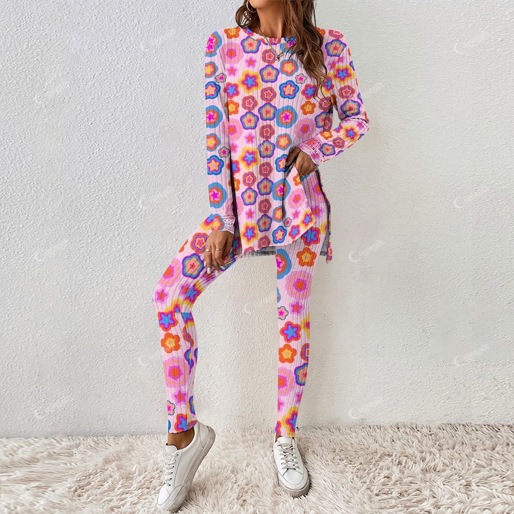 Colordate Women's Colorful Floral Print Long Sleeve Suit