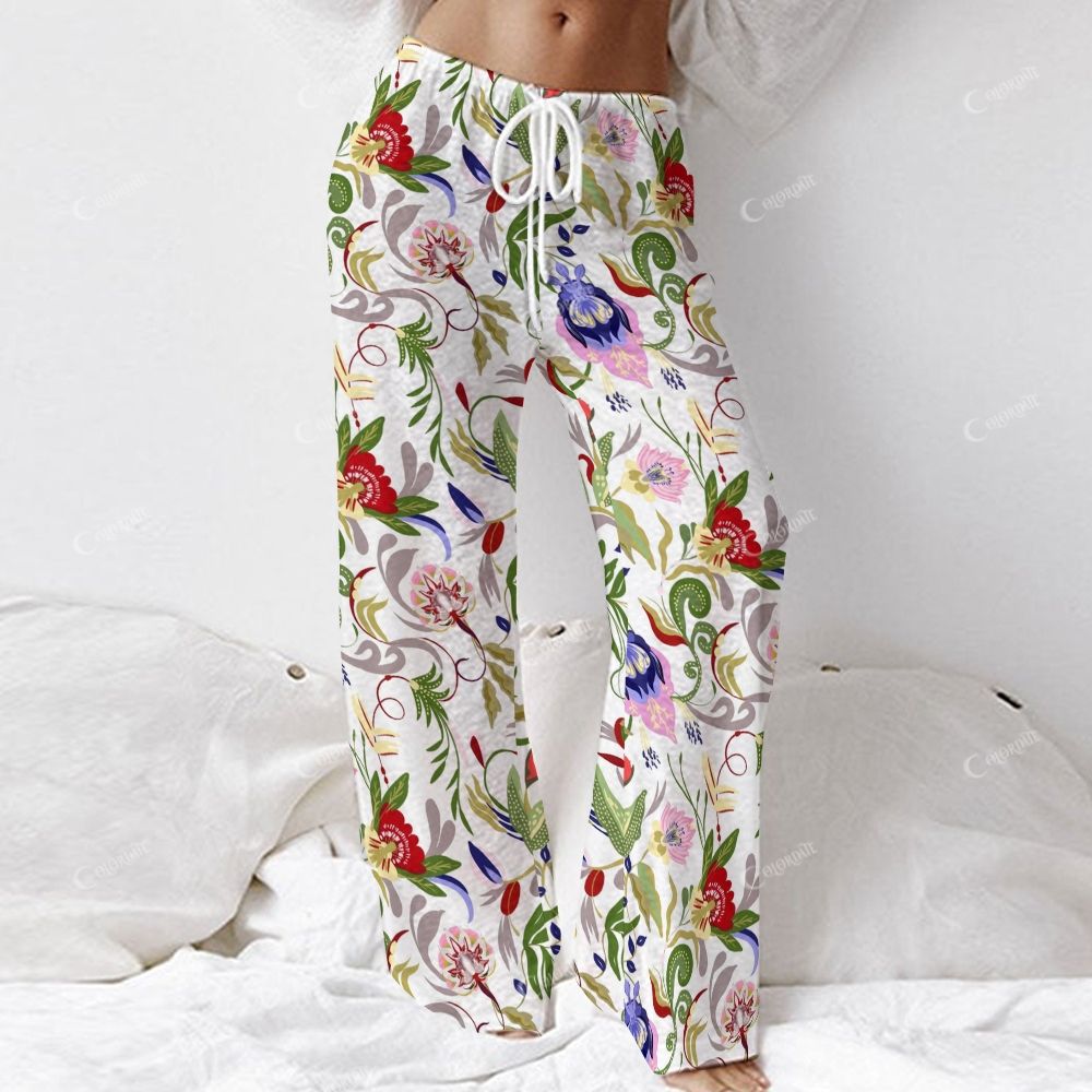 Colordate Women's Colorful Floral Print Long Sleeve Cotton Homewear Set