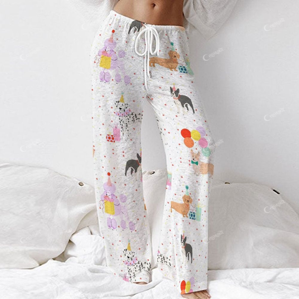 Colordate Women's Dog Print Long Sleeve Cotton Homewear Set