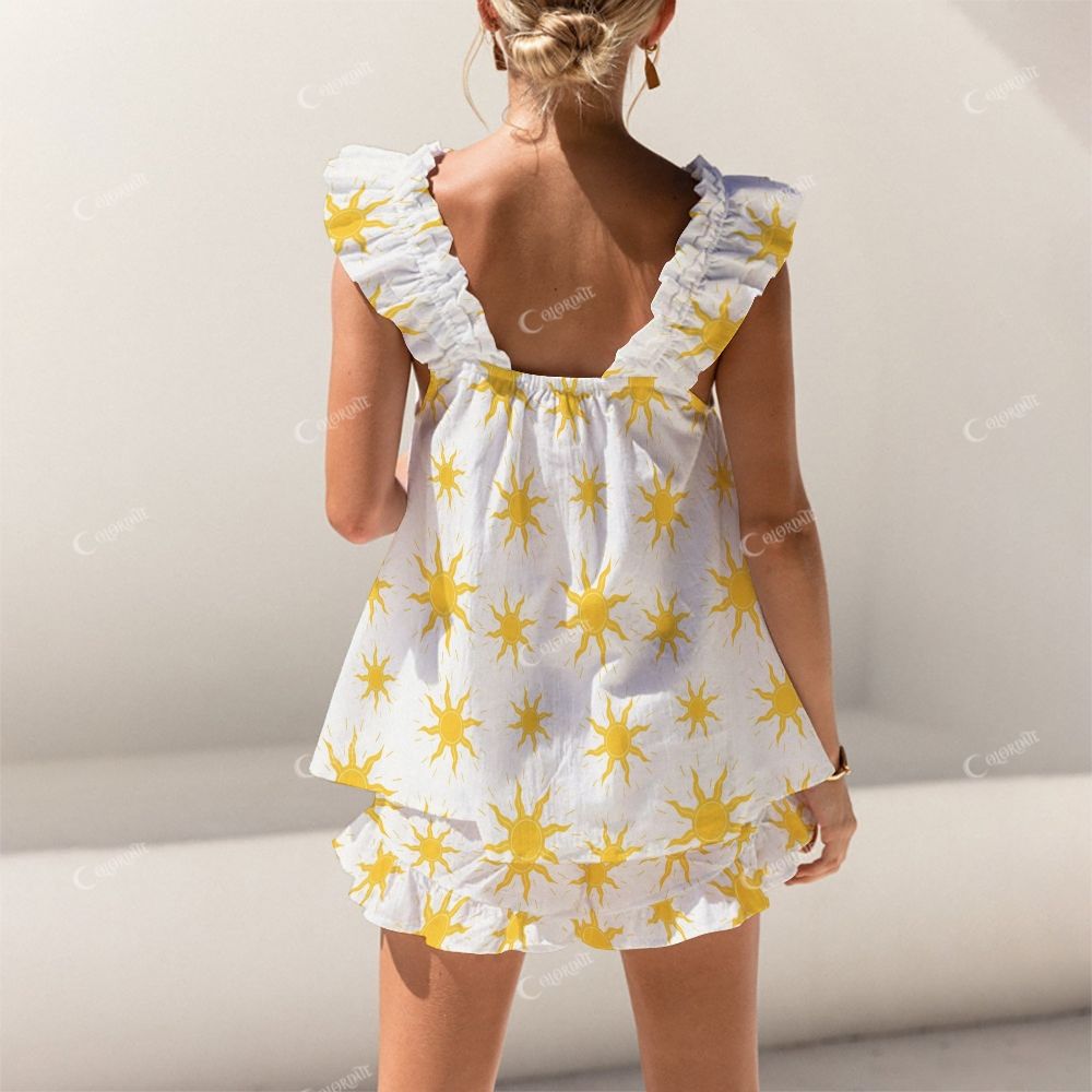 Colordate Sun Print Short Tank Top Shorts Pajama Set