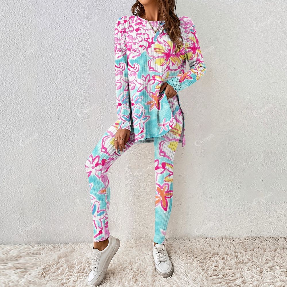 Colordate Women's Pink Flower Print Long Sleeve Suit