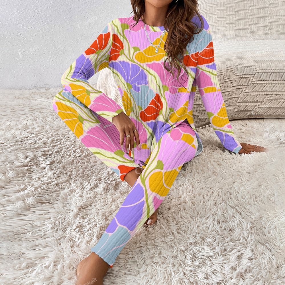 Colordate Women's Colorful Floral Print Long Sleeve Suit