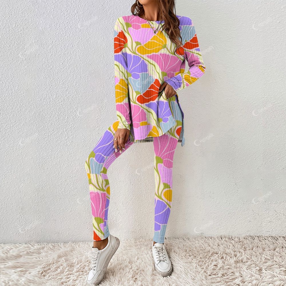 Colordate Women's Colorful Floral Print Long Sleeve Suit