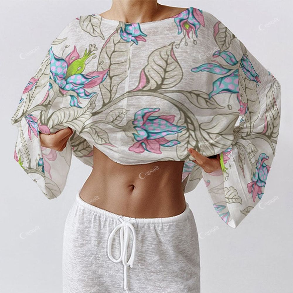 Colordate Women's Blue And Pink Flower Print Long Sleeve Cotton Homewear Set