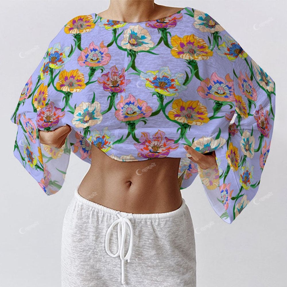 Colordate Women's Colorful Floral Print Long Sleeve Cotton Homewear Set