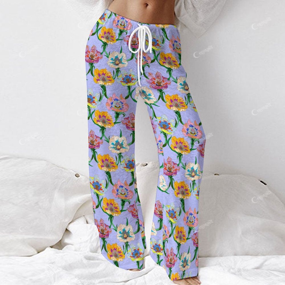 Colordate Women's Colorful Floral Print Long Sleeve Cotton Homewear Set