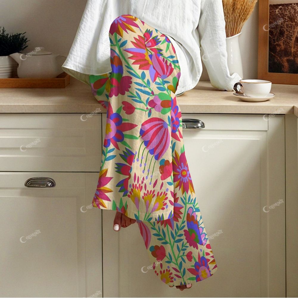 Colordate Women's Colorful Flowers Print Cotton Cardigan Homewear Set
