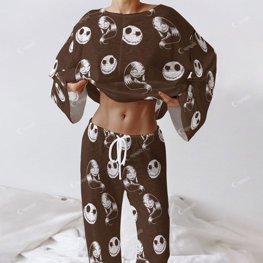 Colordate Women's Skull Lady Print Long Sleeve Cotton Homewear Set