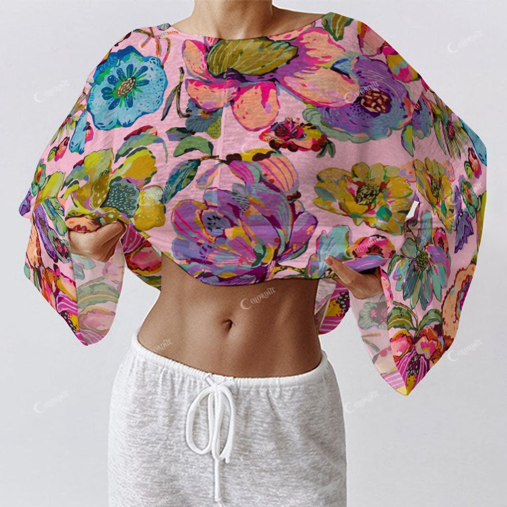 Colordate Women's Colorful Floral Print Long Sleeve Cotton Homewear Set