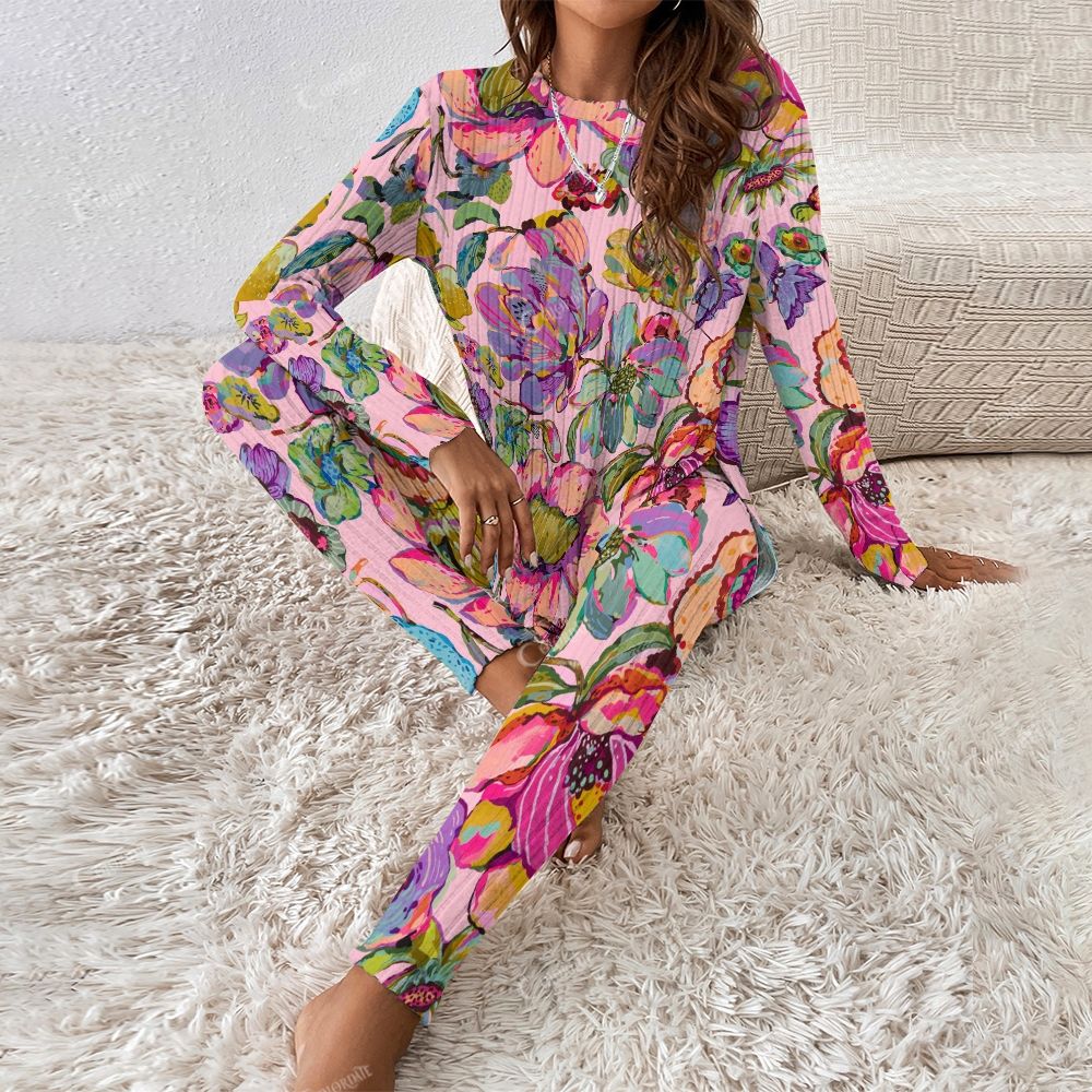 Colordate Women's Colorful Floral Print Long Sleeve Suit