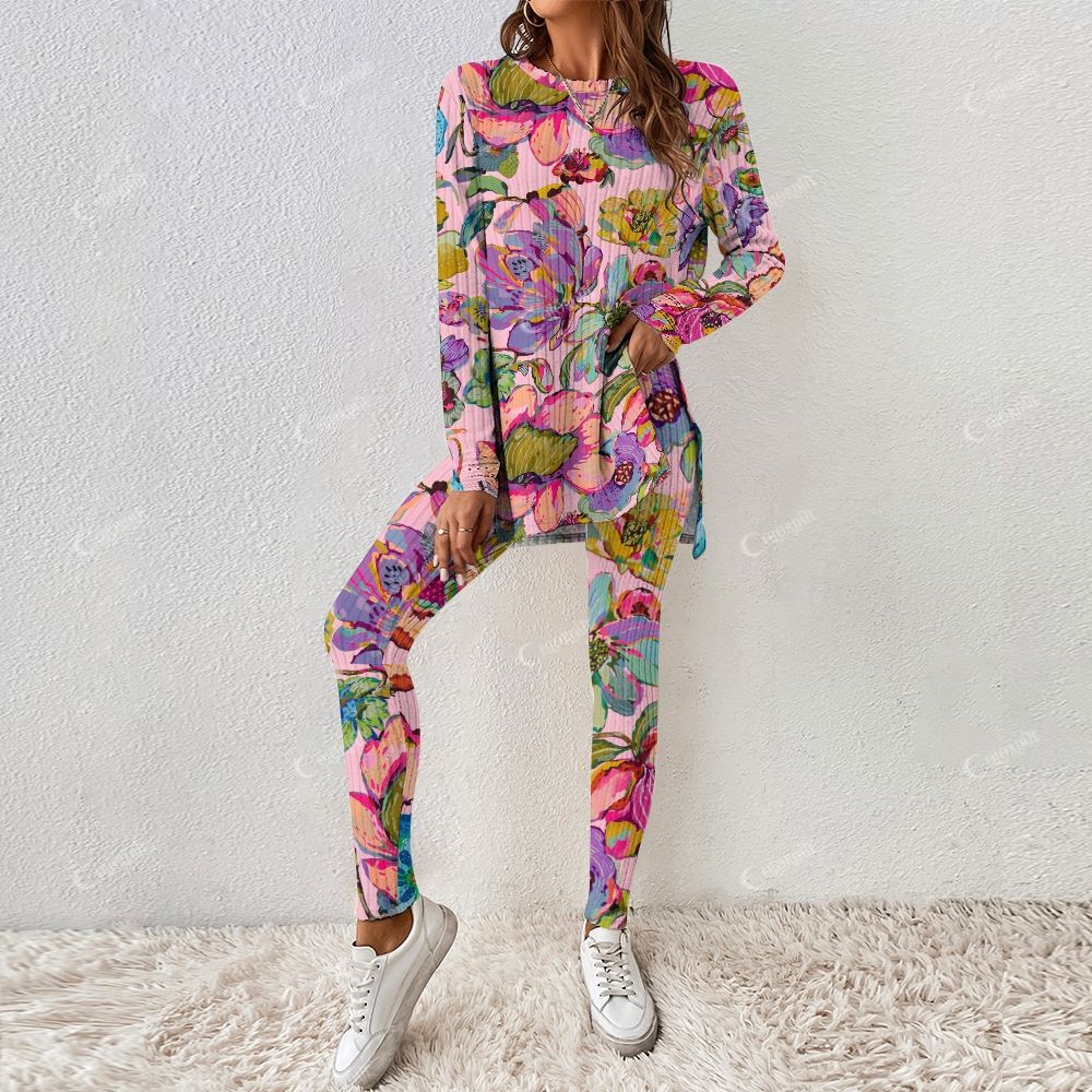 Colordate Women's Colorful Floral Print Long Sleeve Suit