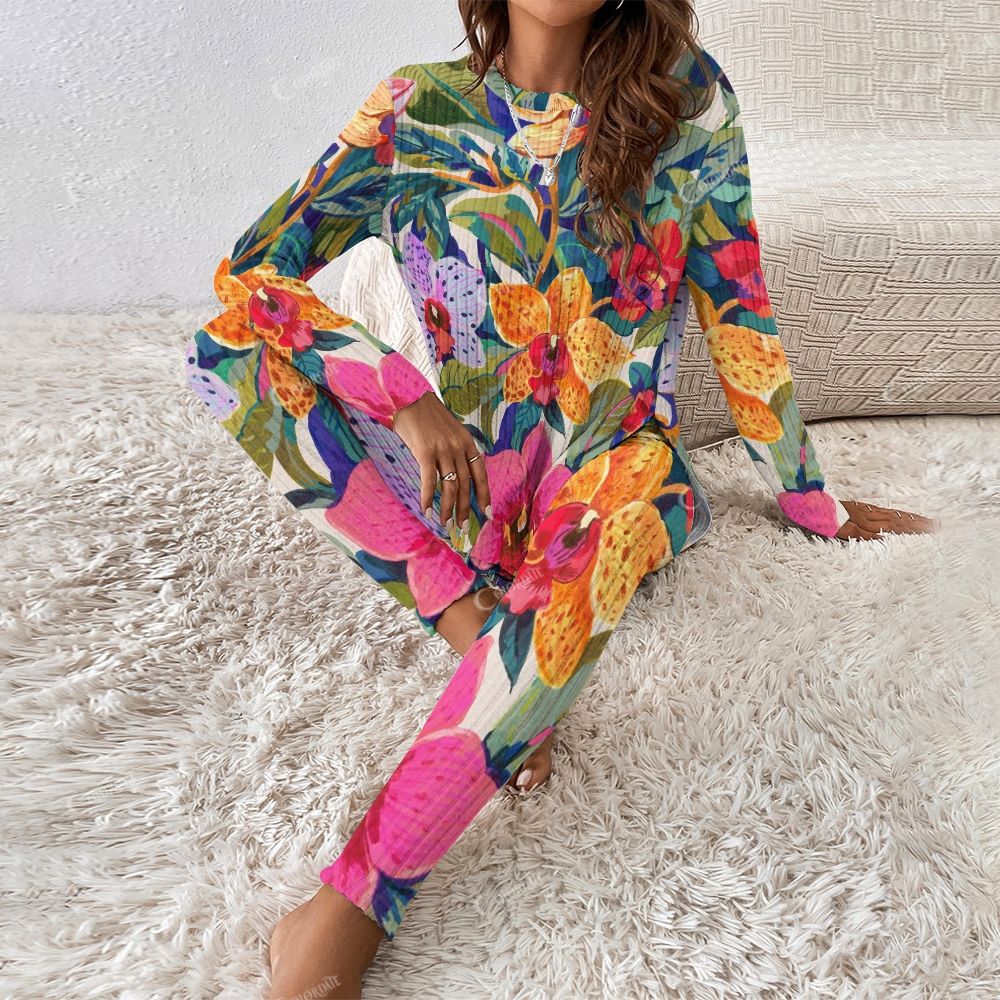 Colordate Women's Colorful Floral Print Long Sleeve Suit