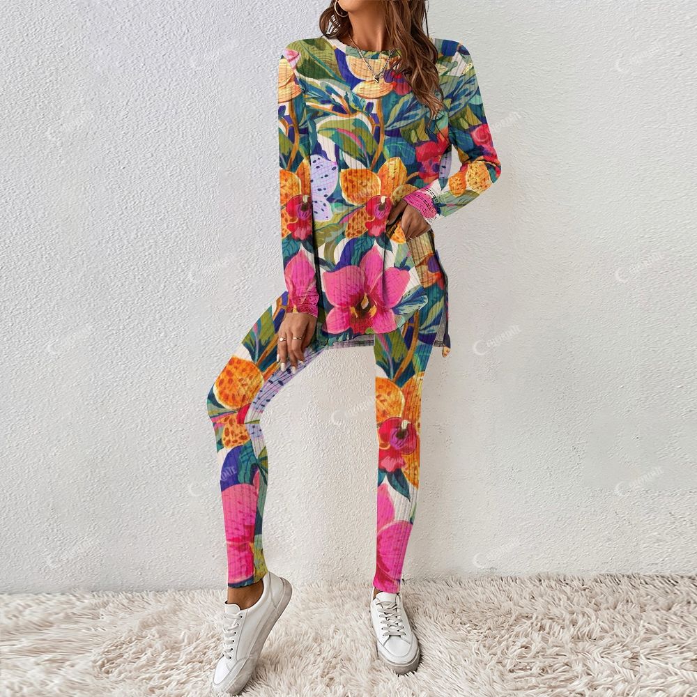 Colordate Women's Colorful Floral Print Long Sleeve Suit