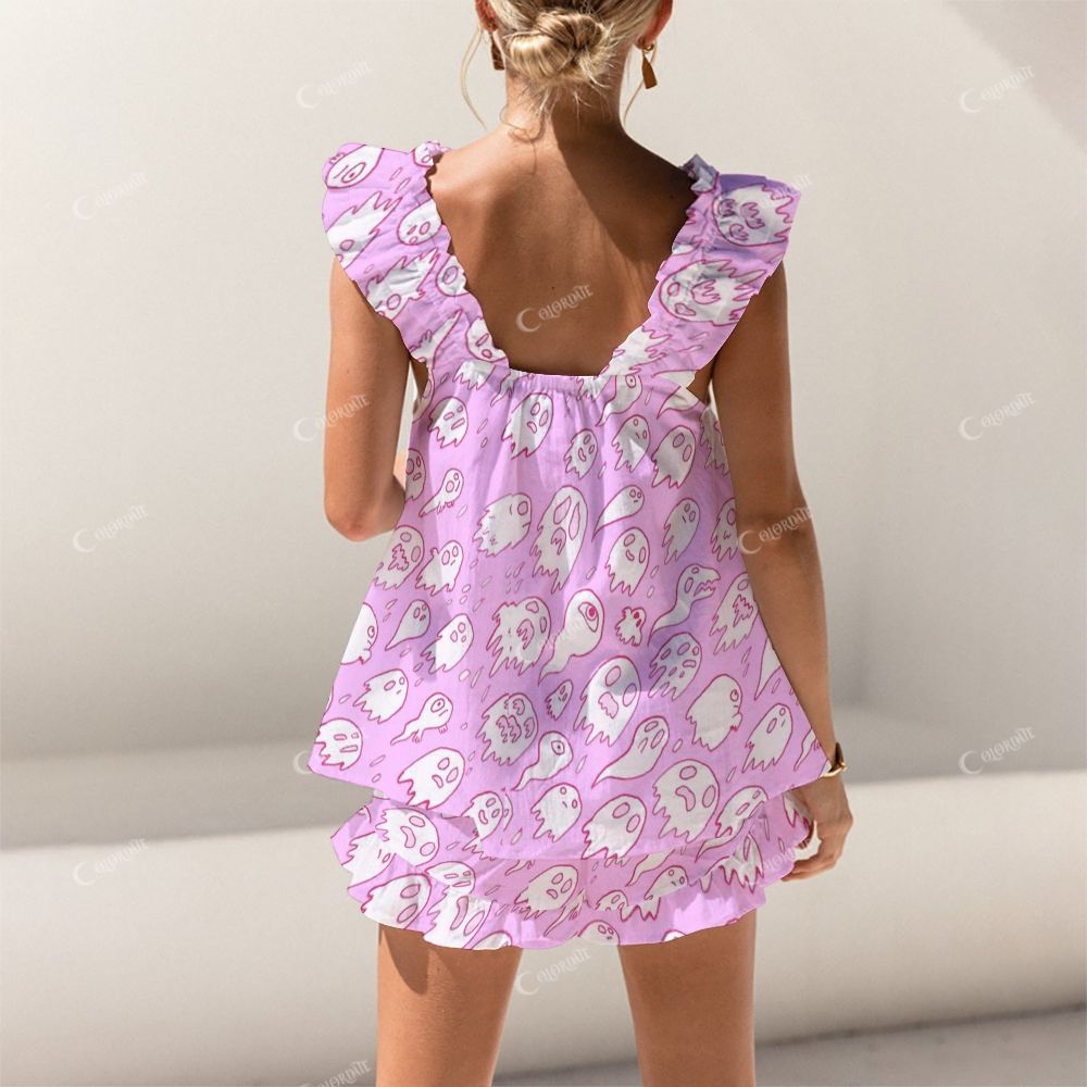 Colordate Little Ghost Print Short Tank Top Shorts Pajama Set