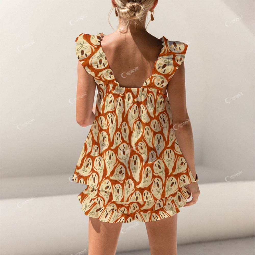 Colordate Cute Little Ghost Print Short Tank Top Shorts Pajama Set