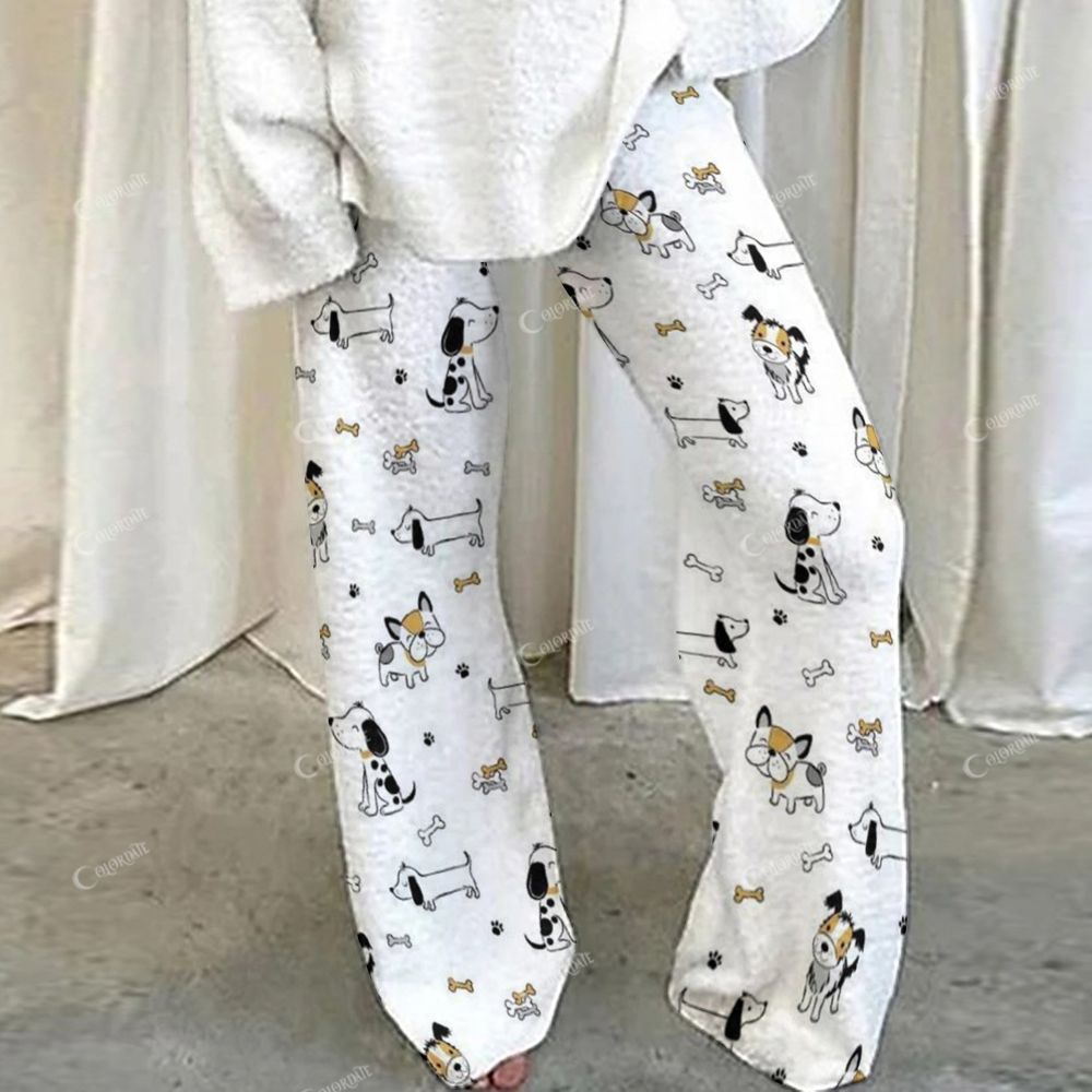 Colordate Cute Dog Print Loungewear Set For Women