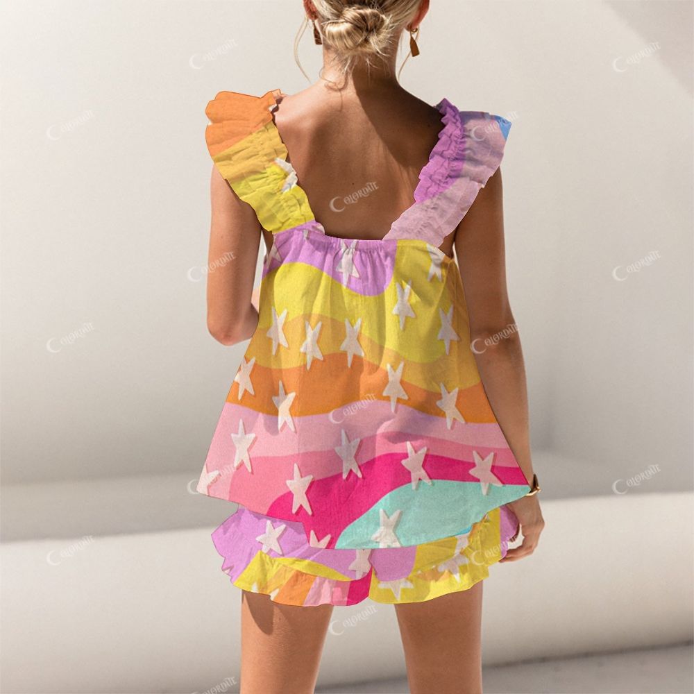 Colordate Star Print Short Tank Top Shorts Pajama Set