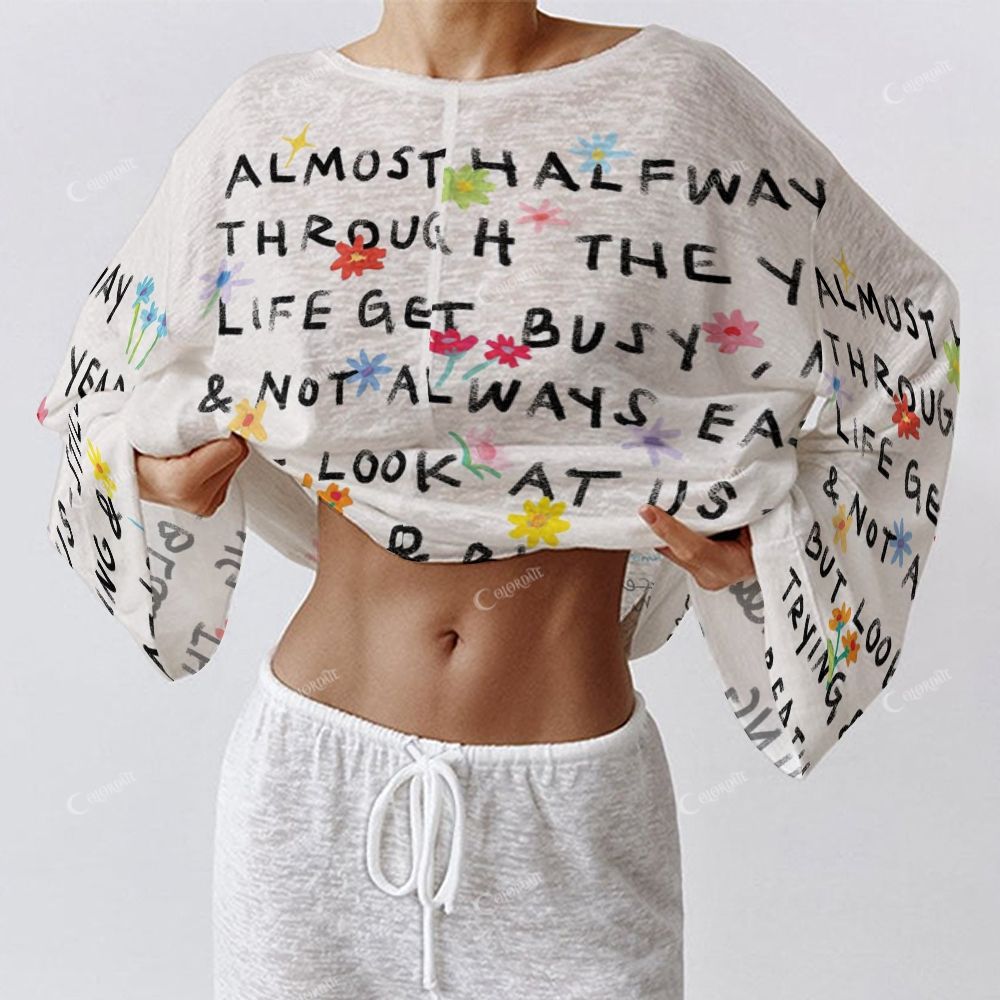 Colordate Women's Text Print Long Sleeve Cotton Homewear Set