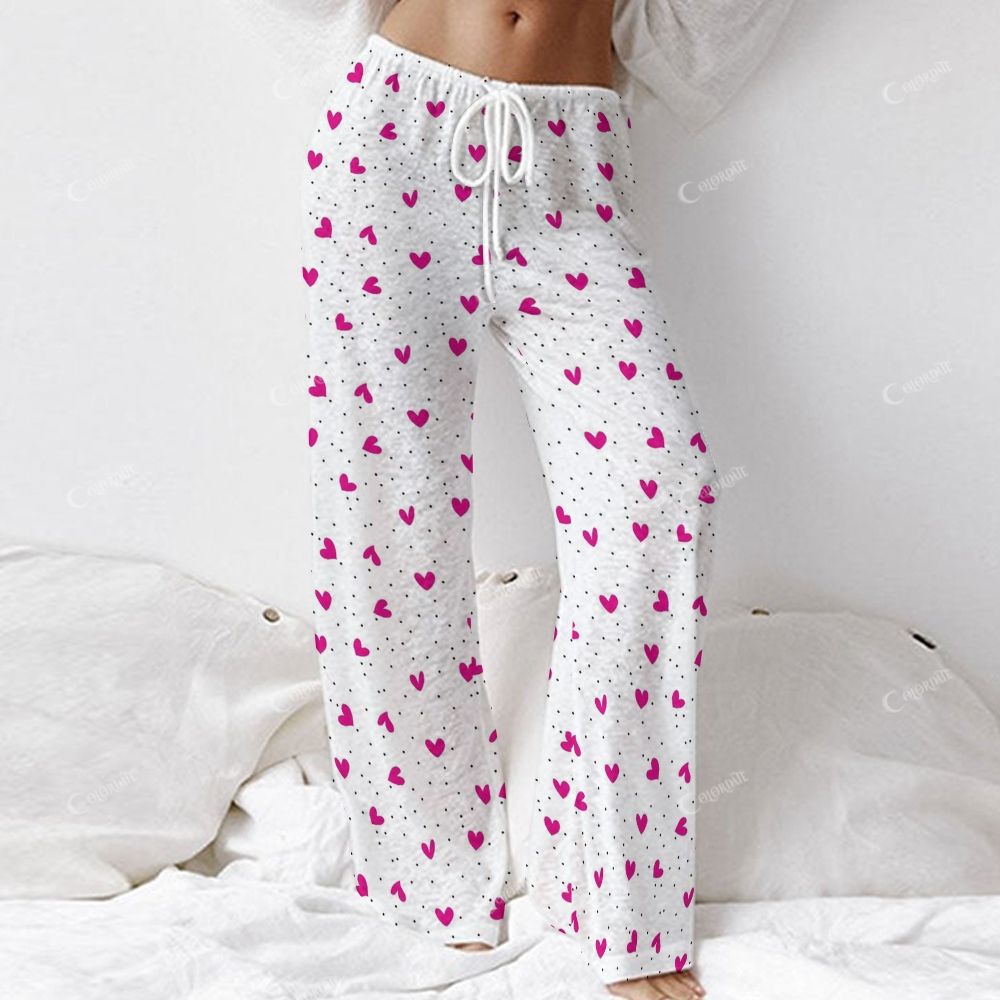 Colordate Women's Heart Print Long Sleeve Cotton Homewear Set