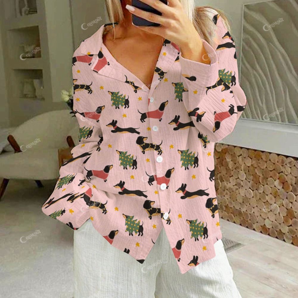 Colordate Women's Cute Dog Print Cotton Cardigan Homewear Set