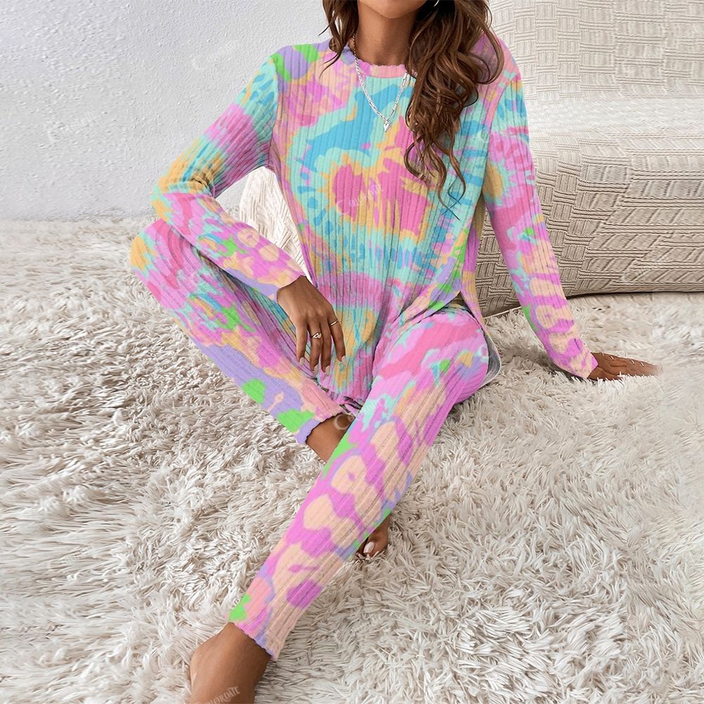 Colordate Women's Colored Smudging Print Long Sleeve Suit