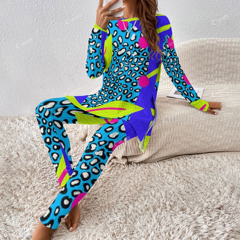 Colordate Women's Leopard Print Long Sleeve Suit