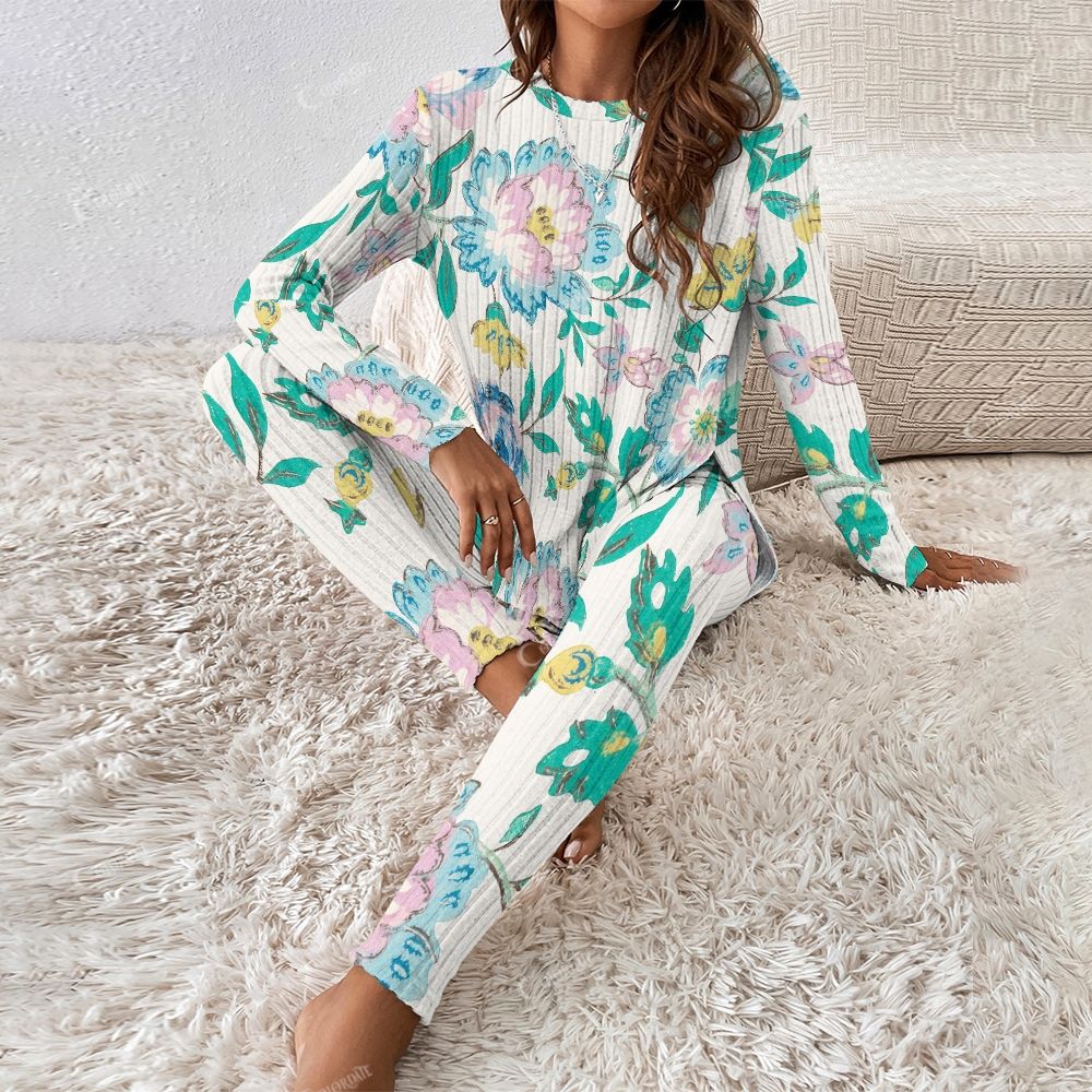 Colordate Women's Flower Print Long Sleeve Suit