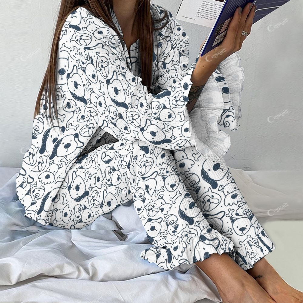 Colordate Women's Dog Vintage Printed Linen Cotton Suit