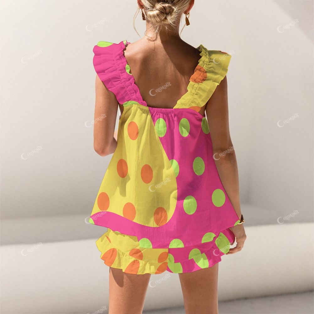 Colordate Colorful Polka Dot Print Short Tank Top Shorts Pajama Set