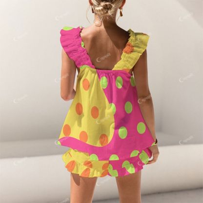 Colordate Colorful Polka Dot Print Short Tank Top Shorts Pajama Set
