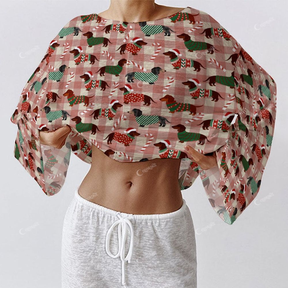 Colordate Women's Cute Dog Print Long Sleeve Cotton Homewear Set